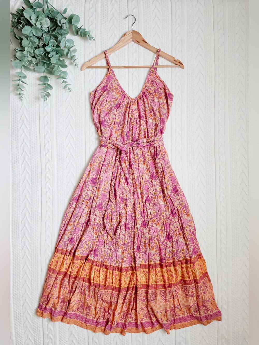 Spell & The Gypsy Village Strappy Maxi Dress Sunrise Boho Tie Waist Size Small